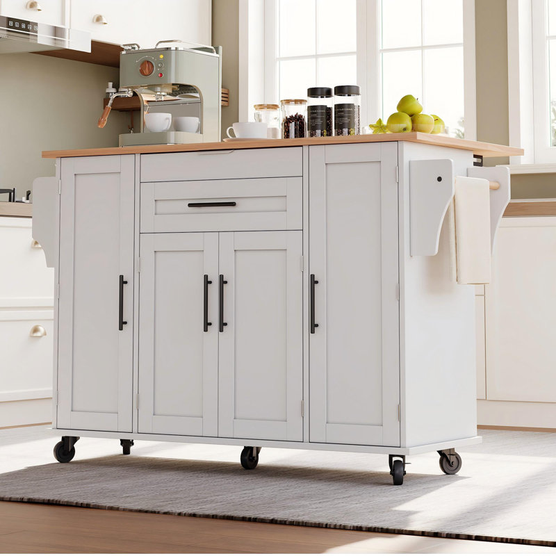 Wood Kitchen Island, White/Natural	