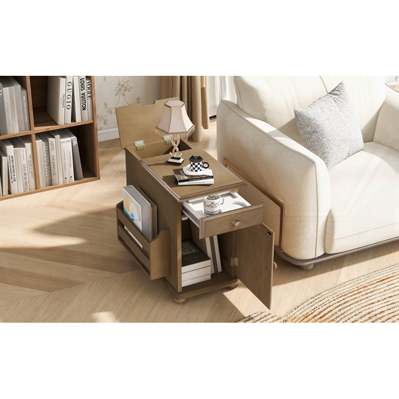 Table de bout rabattable multifonctionnelle, Brun