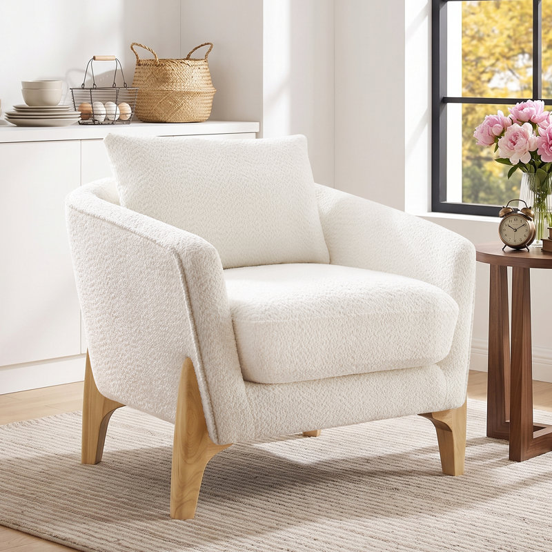 Kervin Upholstered Armchair, White Boucle, Natural