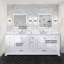 Meuble-lavabo double blanc 84 po X P 22 po D, dessus en quartz blanc et ensemble de robinet-117844357