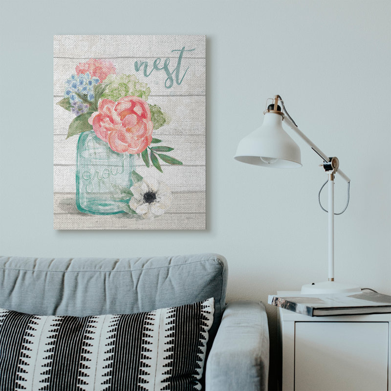 «Nest Grow Flower Jar Rustic», impression, Toile tendue, H 30 po x l 40 po x P 1,5 po