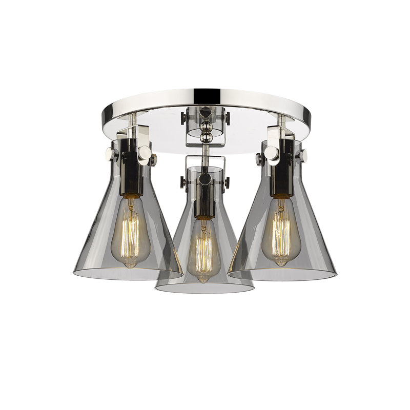 Skokie Glass Semi Flush Mount, Plated Smoke, Polished Nickel
