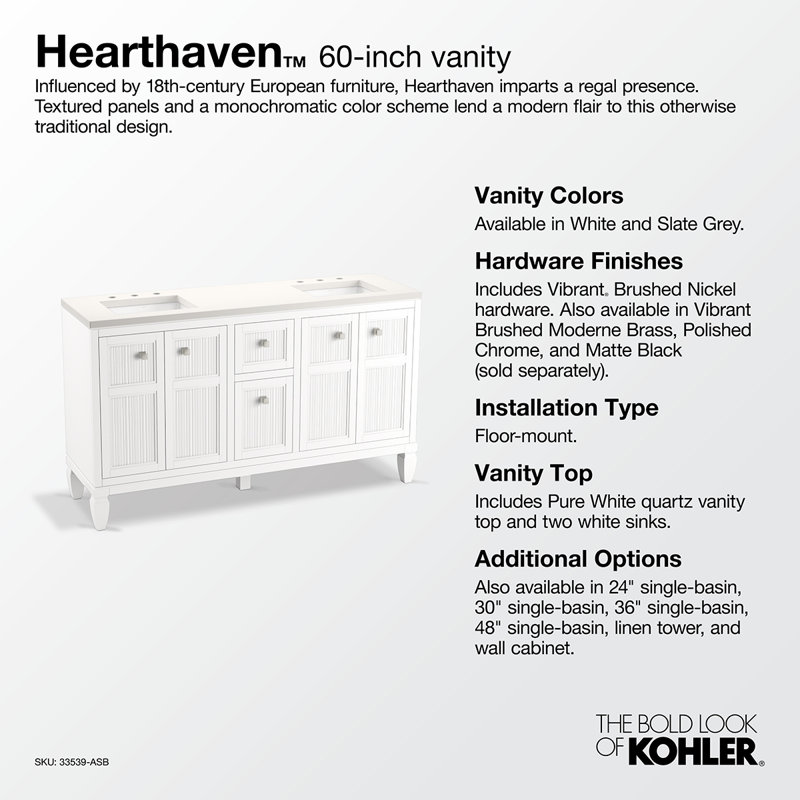 Hearthaven 60-In Bathroom Vanity Set, Slate Gray
