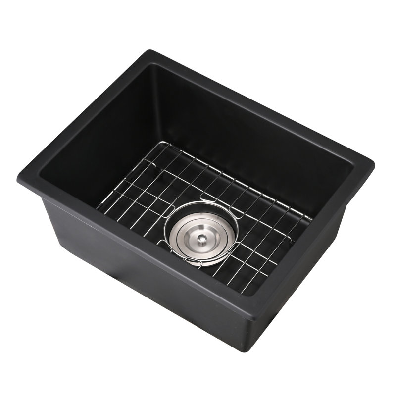 Évier encastré en quartz 14,04 po x 17,66 po - Résistant aux taches et à la rouille conçu pour durer avec crépine à panier