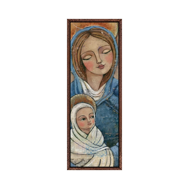 Mary Jesus by Teresa Kogut - Panoramic Painting on Canvas, Classic Brown Wood Framed, 121.92 cm H x 40.64 cm W
