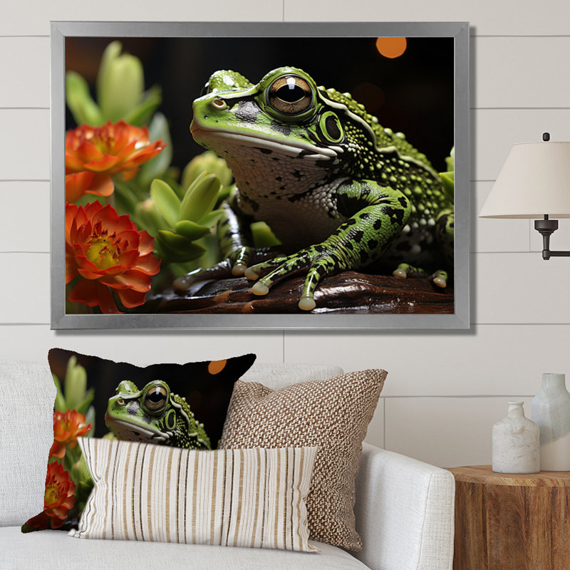 Grenouille amphibienne sérénade - impression, H 30 po x l 40 po x P 1,5 po, Cadre simple argenté