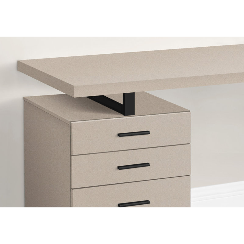 Bureau d'ordinateur avec tiroirs de rangement, bureau de bureau contemporain avec pieds en métal, Taupe / Noir, Taupe