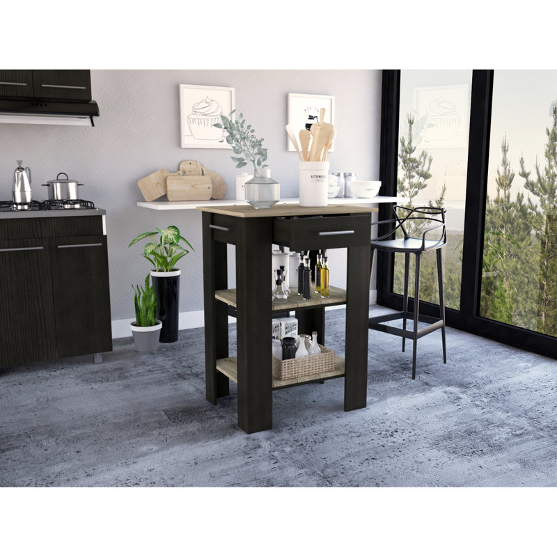 Îlot de cuisine 23 avec étagère à 3 niveaux, tiroir et porte-serviettes