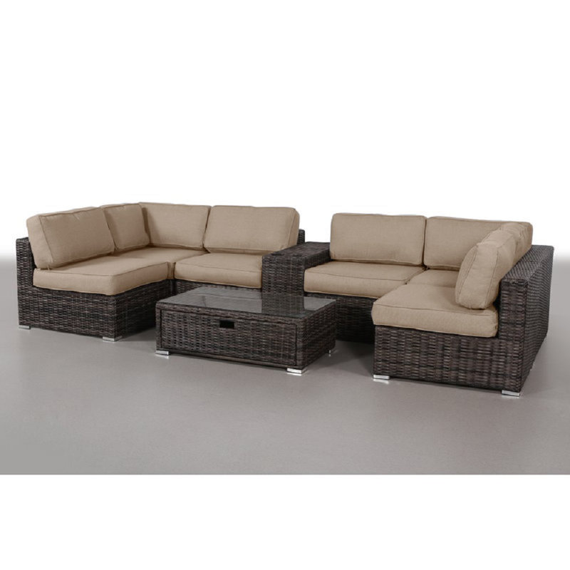 Demarest Wicker Fully Assembled 4 - Person Seating Group with Cushions, Sunbrella Beige