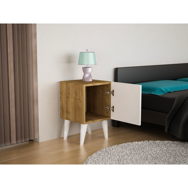 Table de chevet Kanye en blanc / noyer