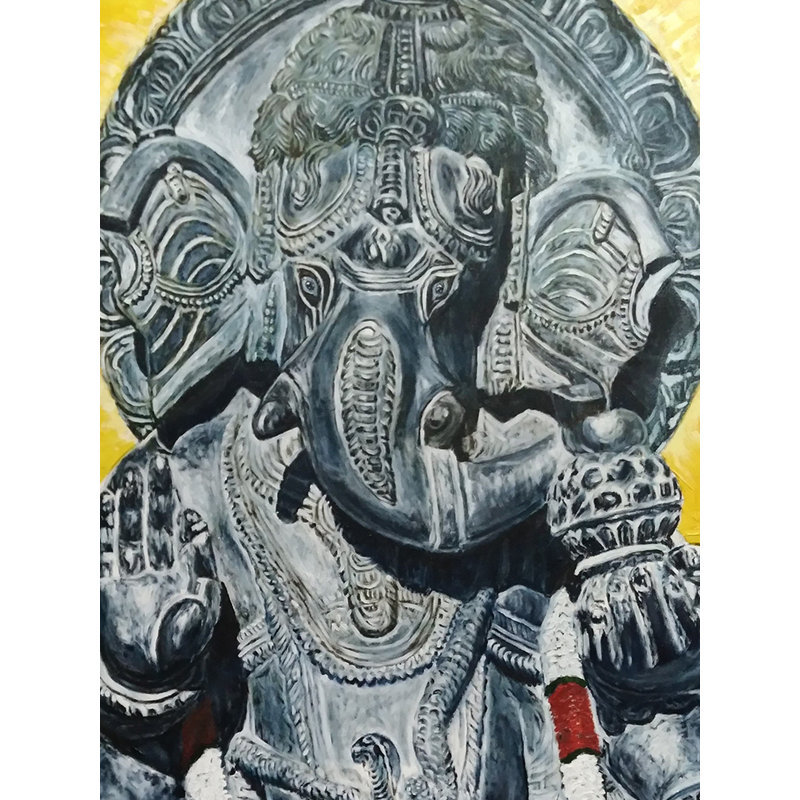 Debout, Chaturbhuj, seigneur Ganesha | Huile sur toile | Par Dharmesh Yadav