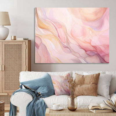 «Pink and Gold Enchanted Spills III», reproduction d'art sur toile abstraite