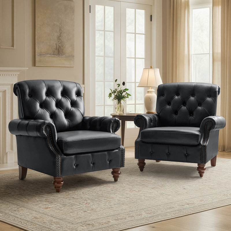 Ensemble de chaises d'appoint en cuir de vache l 36,5 "Treasie (ensemble de 2), Noir