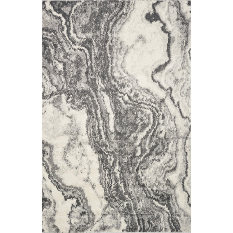 Tapis gris à motif abstrait Strouth, Rectangle 6 pi 7 po x 9 pi 6 po