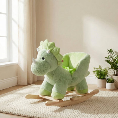Safe Baby Rocking Horse With Sound Effects, Plush Stuffed Animal Ride On Toy With Safety Belt For Toddlers 1-3 Years Old, Wooden Rocker For Indoor & Outdoor Play