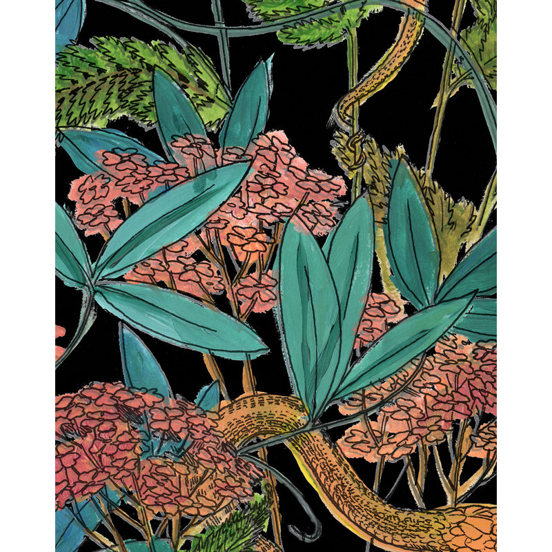 Floral Wallpaper Double Roll, Neon Black