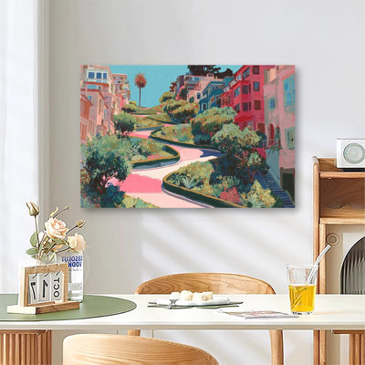 Retro Mid‑Century Lombard Street San Francisco, Large Gallery Wrapped Canvas Wall Art Print for Living Room & Bedroom