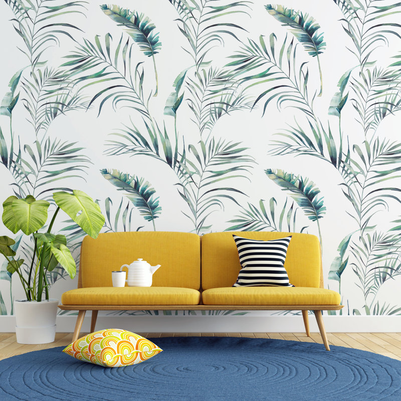 Papier peint floral avec feuilles, L 75,96 po x l 114 po