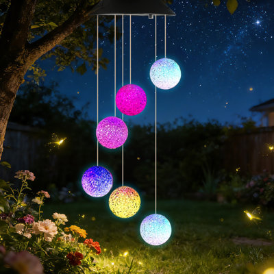 Ball Solar Wind Chime Color Changing Waterproof Outdoor Garden Yard Decor Gift for Mother Day