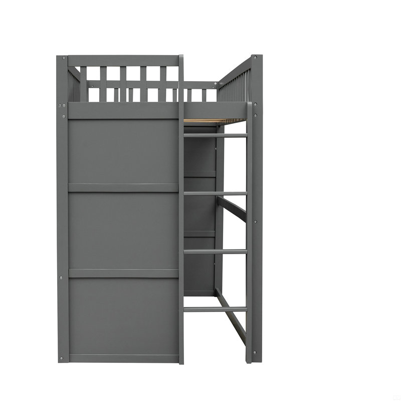 Twin Size House Loft Bed With Ladder, Grey/White, Twin