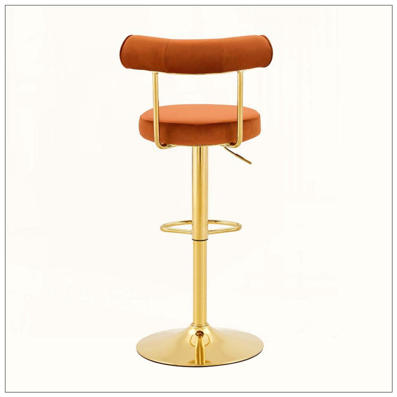 Chaise de bar pivotante rembourrée en velours doux, Rusty Orange+Gold