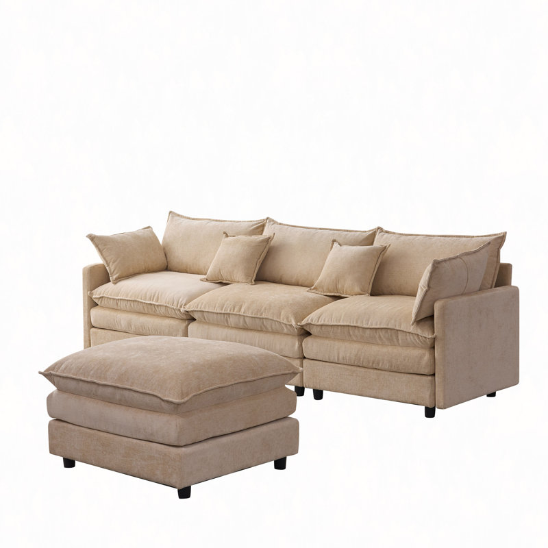 Canapé modulaire de 105 po en tissu de chenille rembourré de 105 po avec canapé à 3 places et repose-pieds, Café