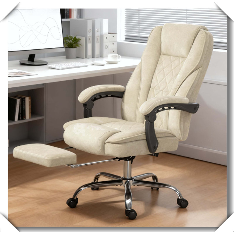 Heated Reclining Massage Office Chair Adjustable Footrest, Beige