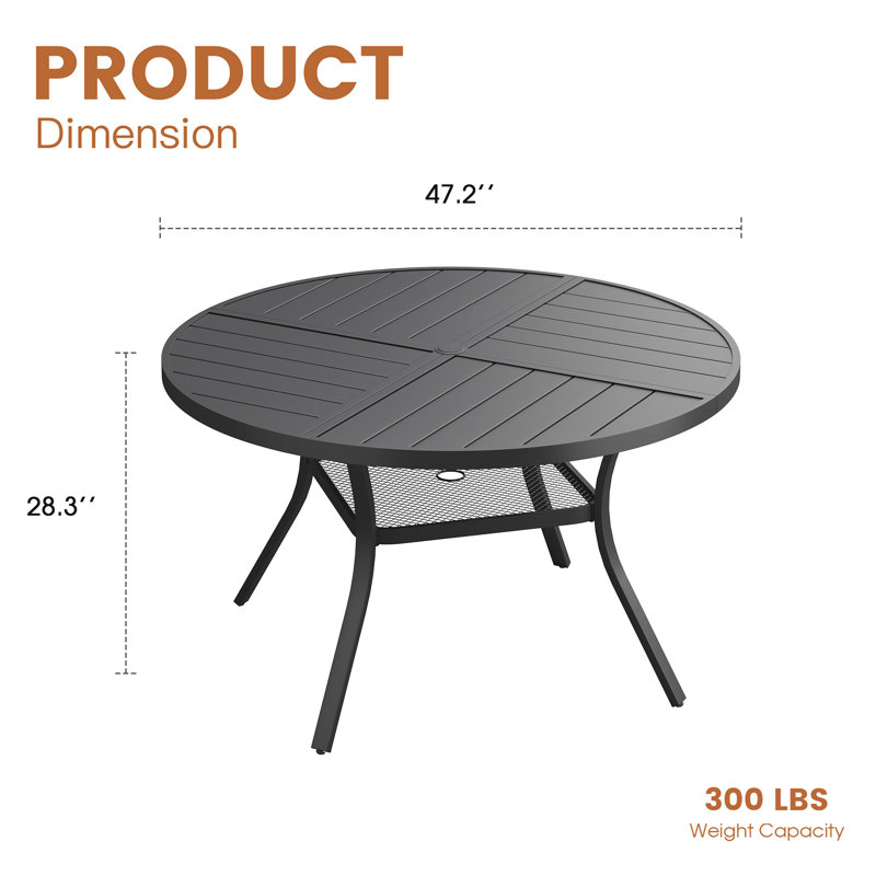 Patio Round Dining Table, Black Top/Black Base
