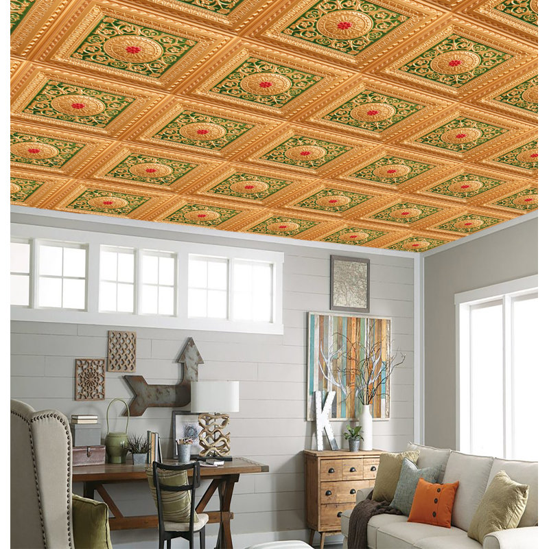 Carreau de plafond en PVC 2 pi x 2 pi Falkirk Perth, Or / vert / rouge