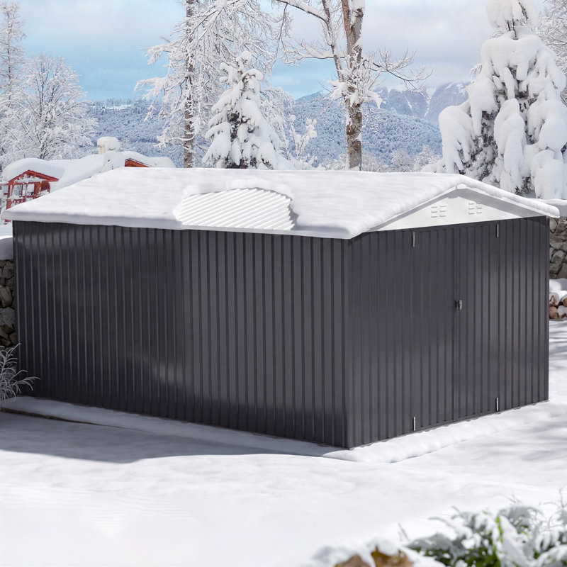 Rangement extérieur en métal pour plancher, structure en acier renforcé et portes verrouillables l 10 pi x P 14 pi