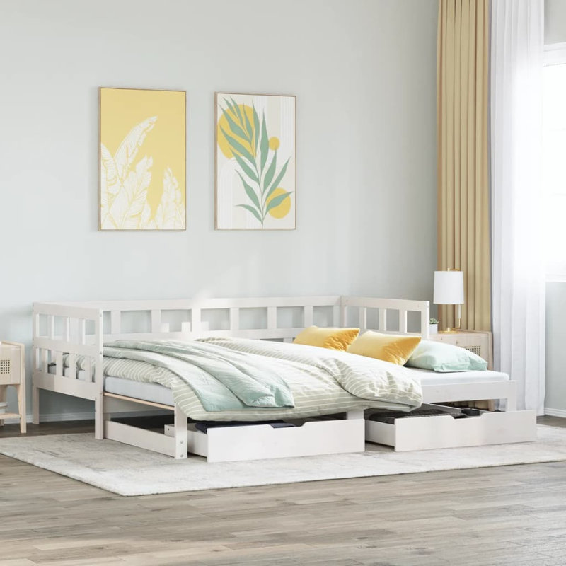 Rojerio Solid Wood with Trundle, Single (3'), White