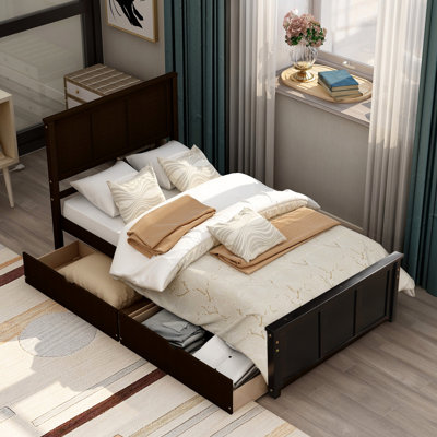 Finish Twin Platform Storage Bed With 2 Drawers, Built Solid Wood And For A Calm Sleeping Environment Wheels Made Of Strong