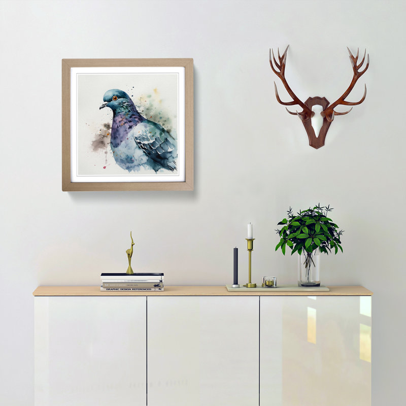 Pigeon Watercolour No.1 - Single Picture Frame Print on Wood, Oak