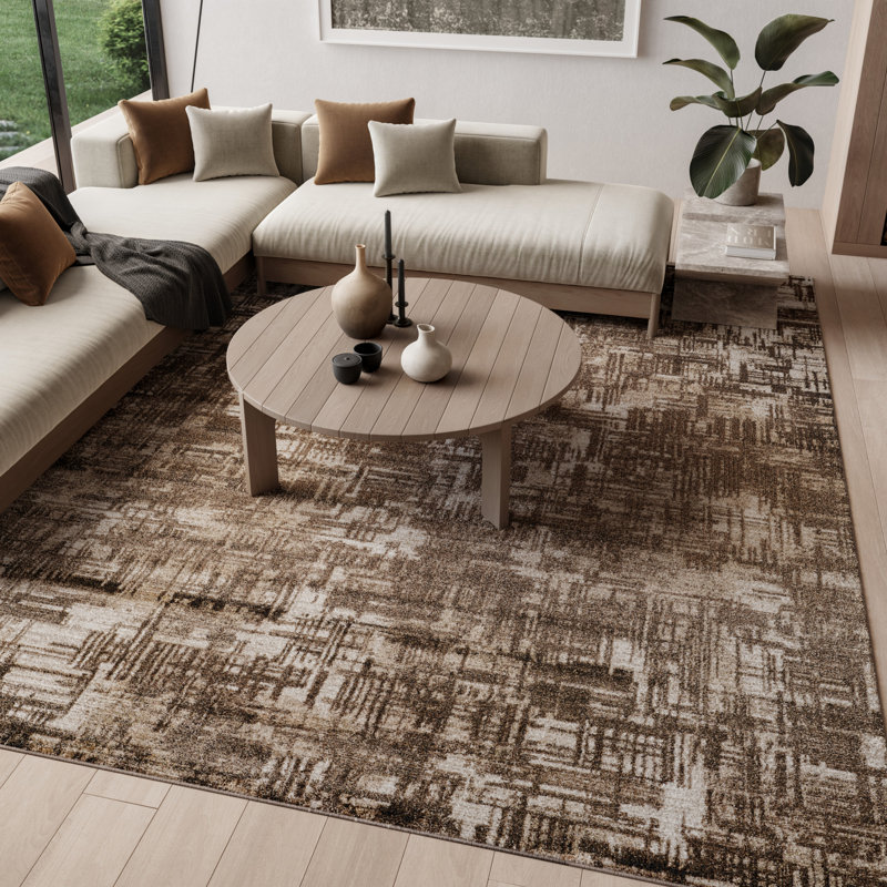 Tapis d'intérieur moderne brun 7 pi 10 po x 9 pi 10 po Leuchte, Rectangle 7 pi 10 po x 9 pi 10 po