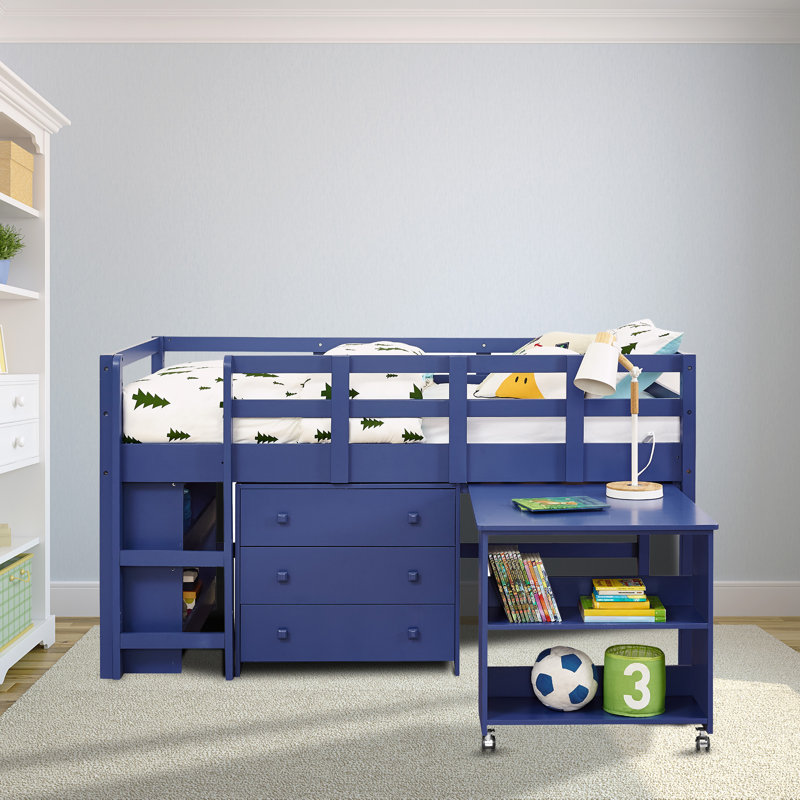 Dreem Kids Twin Loft Bed with Drawers, Navy