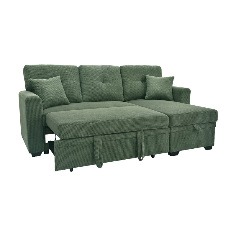 Canapé-lit 71 po avec méridienne réversible pour appartement, Stuido, Polyester vert foncé