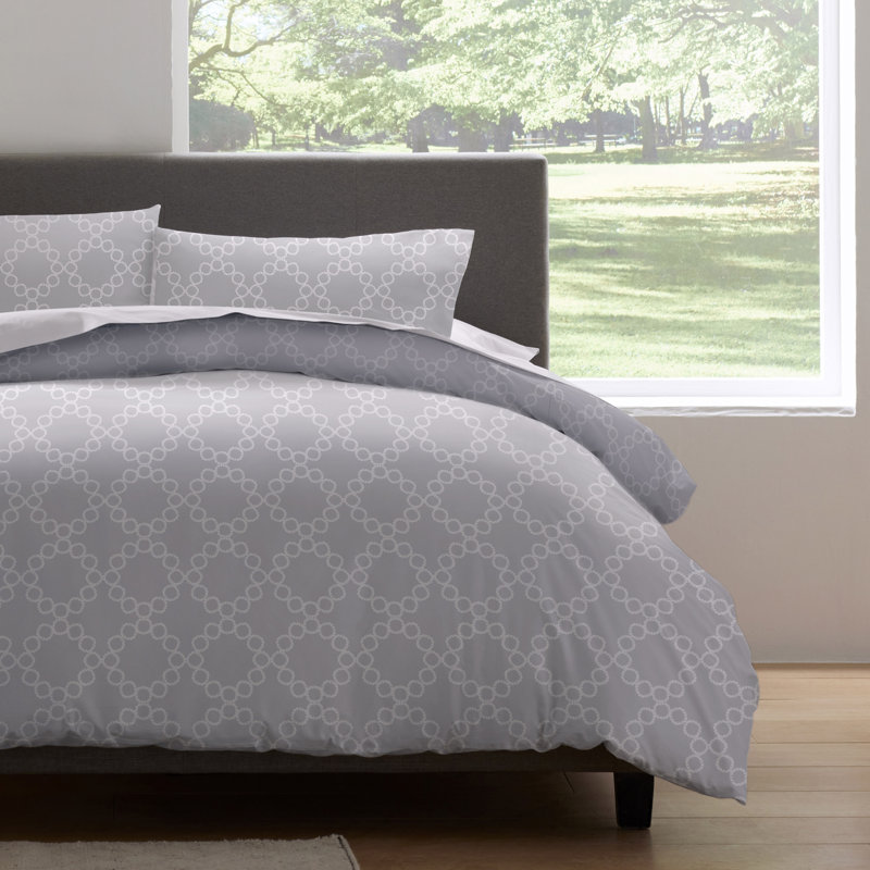 Clean Design Home Palais Duvet Set, Light Gray, Queen Duvet Cover + 2 Standard Shams