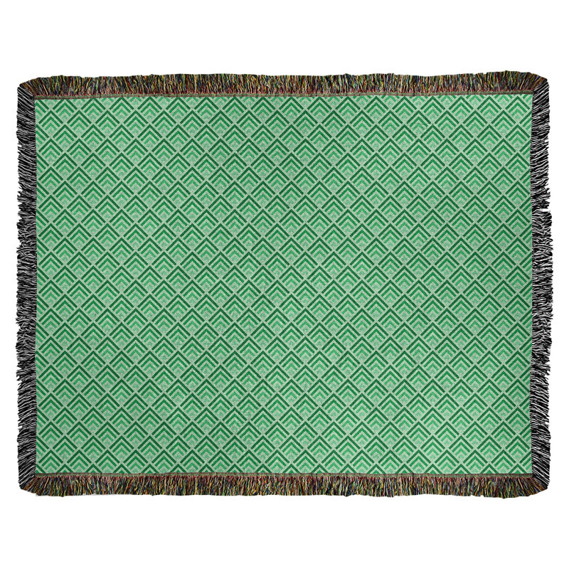 Couverture en coton tissé Katelyn Elizabeth, L 60 po x L 80 po, Vert / blanc