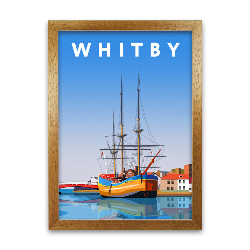 Whitby Harbour by Richard O'Neill - Print, 84.1cm H x 59.4cm W x 3cm D, Honey Oak Framed