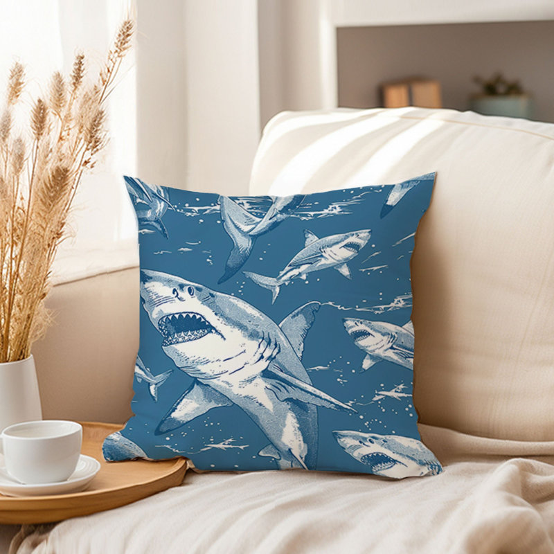 Animals Sharks Pattern III Ocean Sea Animals Shark Pillow Cover, 18"H x 18"W