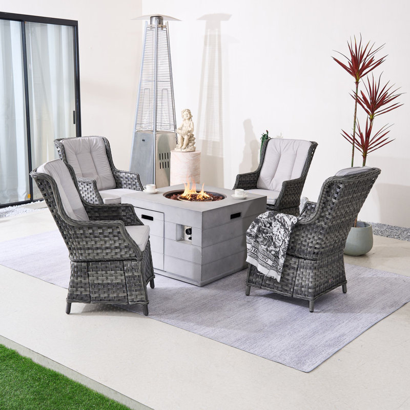 Ensemble de conversation d'extérieur pour 4 personnes avec coussins Nouriah, Blanc, Gris