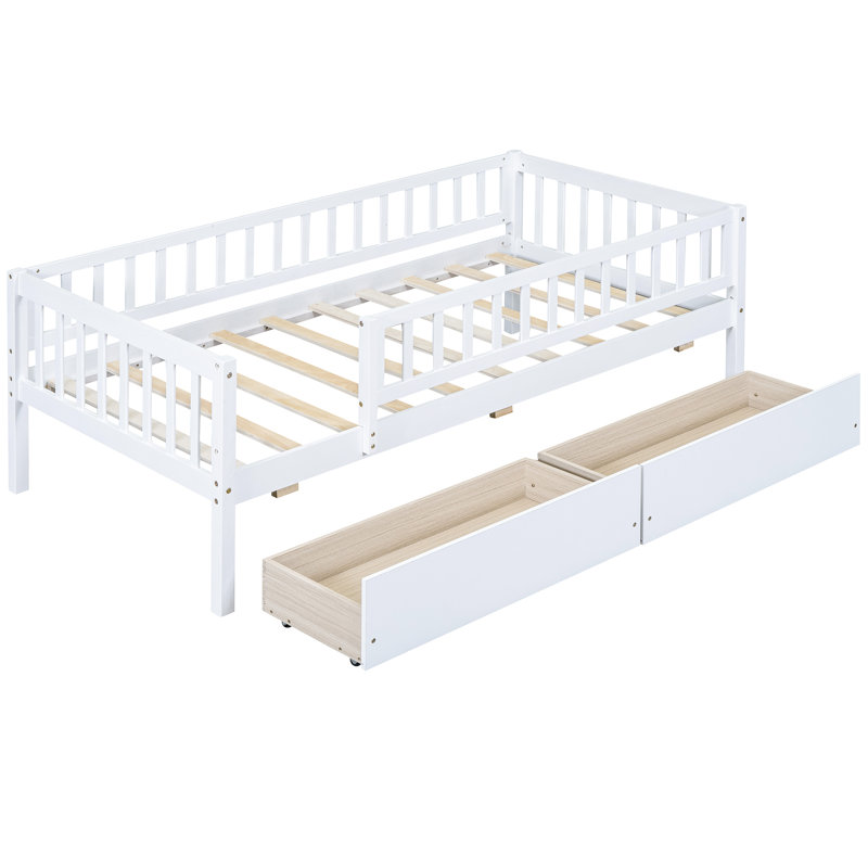 Lit de jour de taille avec deux tiroirs intégrés - option de fabrication robuste et de création d'espace, Lit simple, Blanc