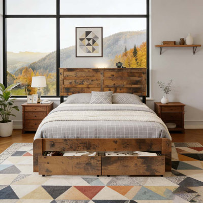 bed frame with 2 storage drawers and 2 USB ports