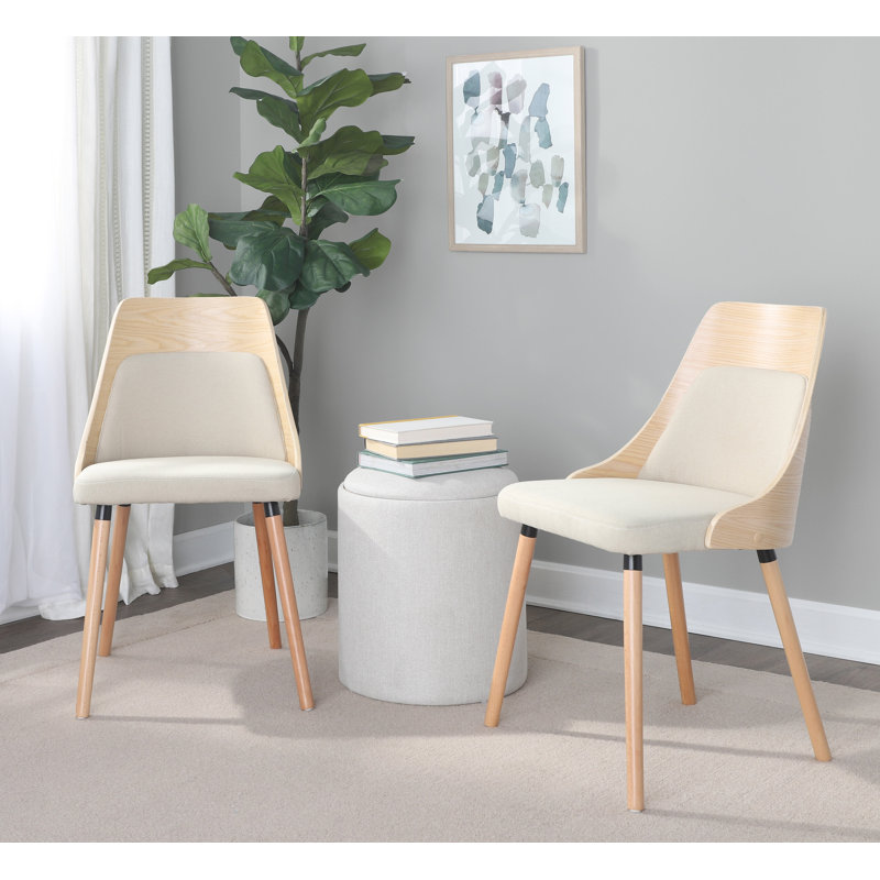 Chaises d'appoint Aurika avec pieds en bois effilés, Naturel, Tissu crème