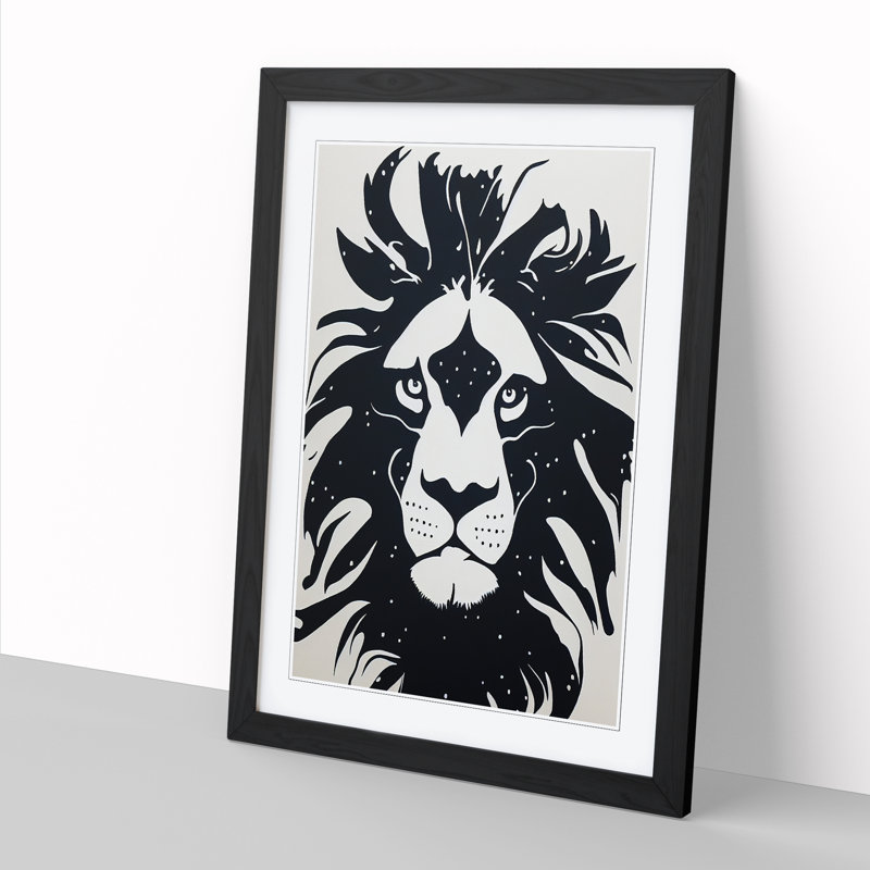 Lion Monochrome - Picture Frame Print, Black, 46cm H x 34cm W x 2cm D