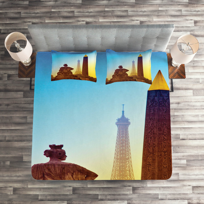 Eiffel Tower Eclectic Coverlet, King Bedspread + 2 Shams