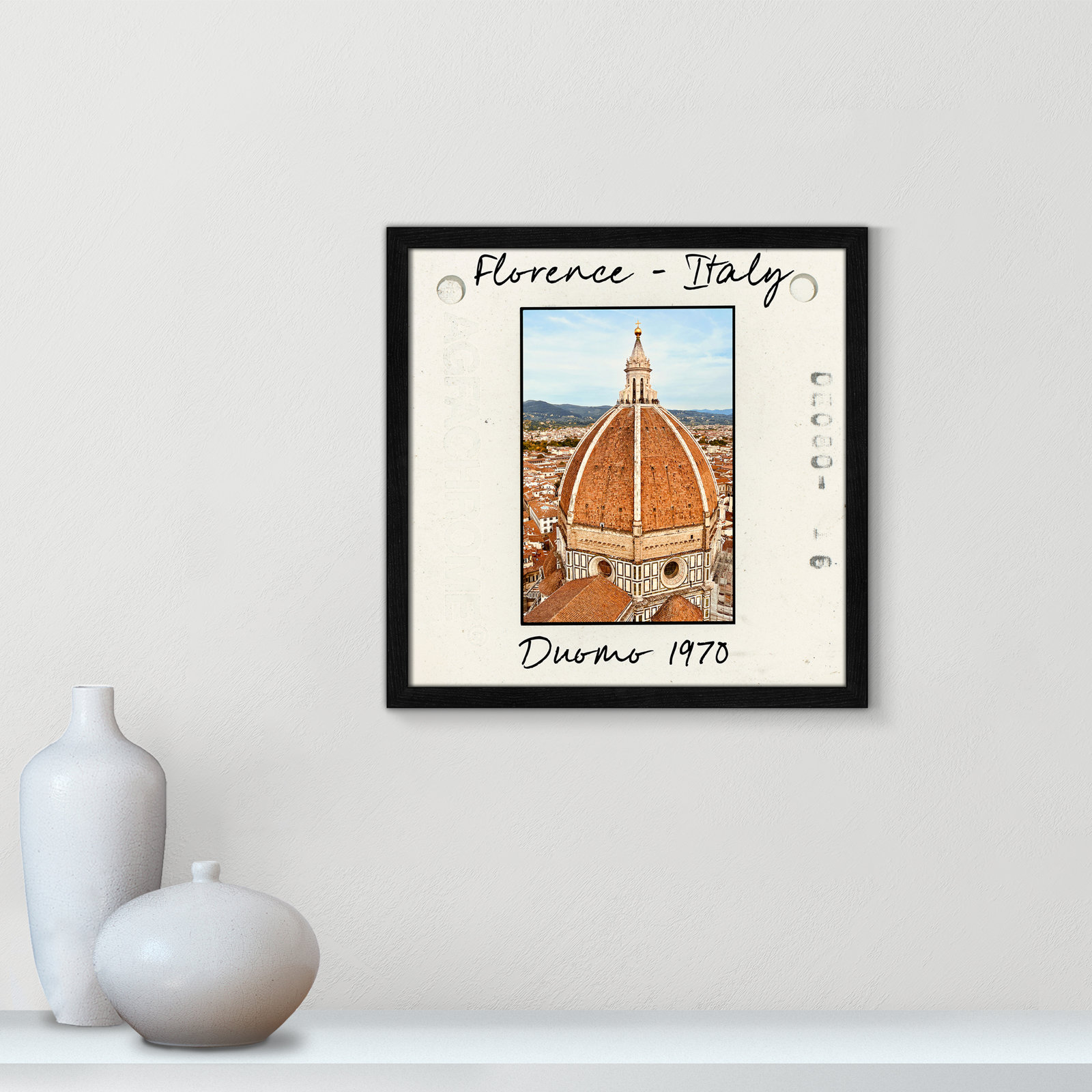 Travel Slide Collection "Florence, Italy - Duomo" Print, Black Single Picture Framed Paper, 17" H x 17" W x 0.75" D