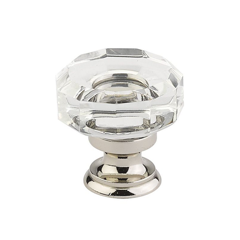 Emtek Lowell Glass Cabinet Knob 1-3/8", Polished Nickel