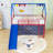Twin House Loft Bed With Slide And Curtain-1135224415