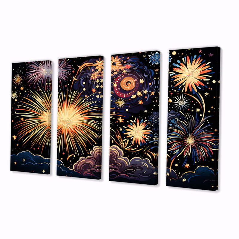 «Fireworks Celestial Sky - Fireworks», art mural 4 pièces, H 28 po x l 48 po